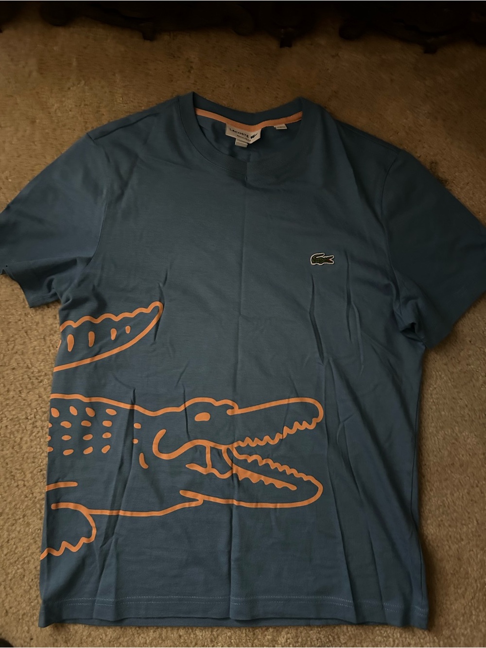 Lacoste Blue Short-Sleeve Tee with Orange Croc Graphic